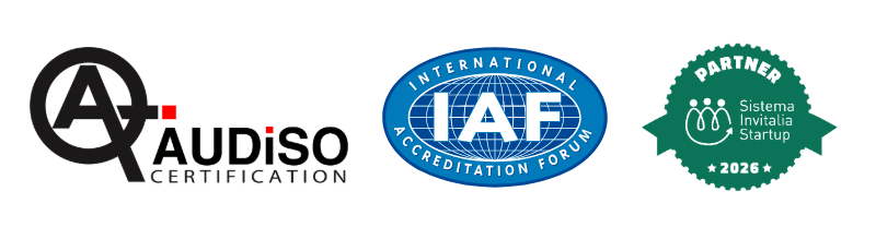Loghi ufficiali AUDISO Certification, IAF e Sistema Invitalia Startup